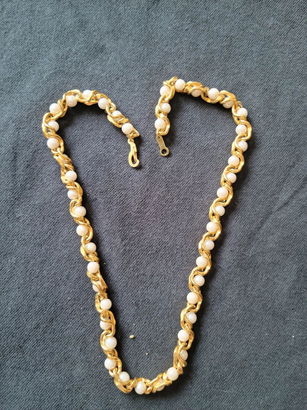 Gold Chain Necklace with White Pearls - Women Jewelry